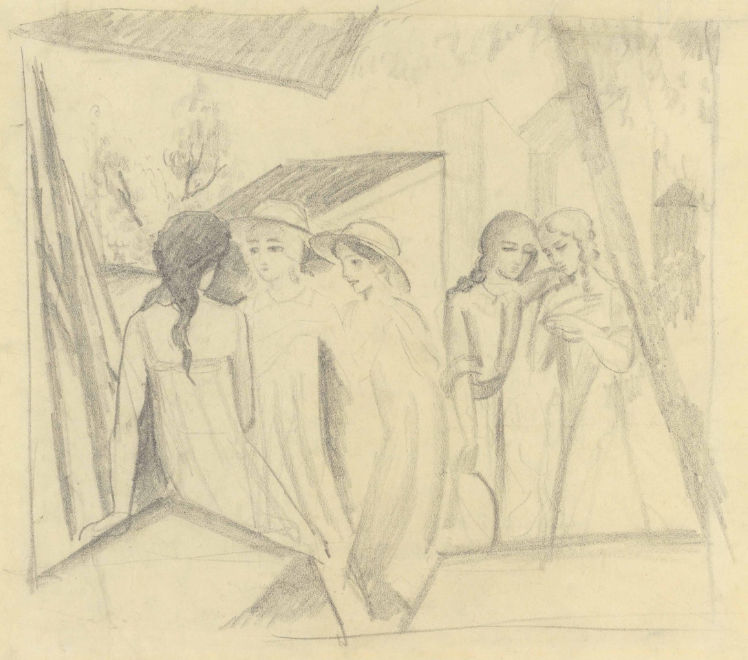 Fünf Mädchen an der Altane by August Macke