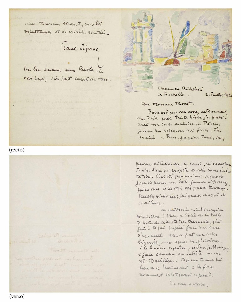 Autograph letter to Claude Monet by Paul Signac