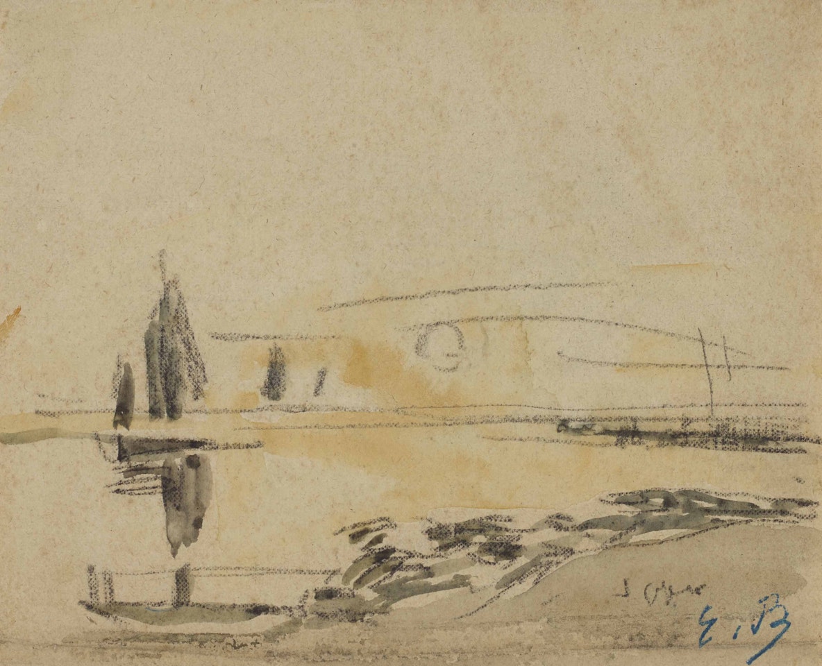 Rivage. Soleil couchant (recto); Étude de voilier (verso) by Eugène Boudin