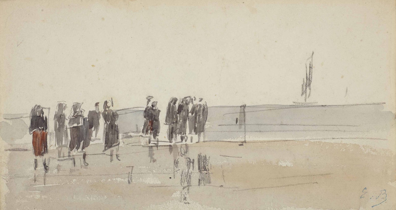Pêcheuses sur la plage de Berck (recto); Étude de marine (verso) by Eugène Boudin