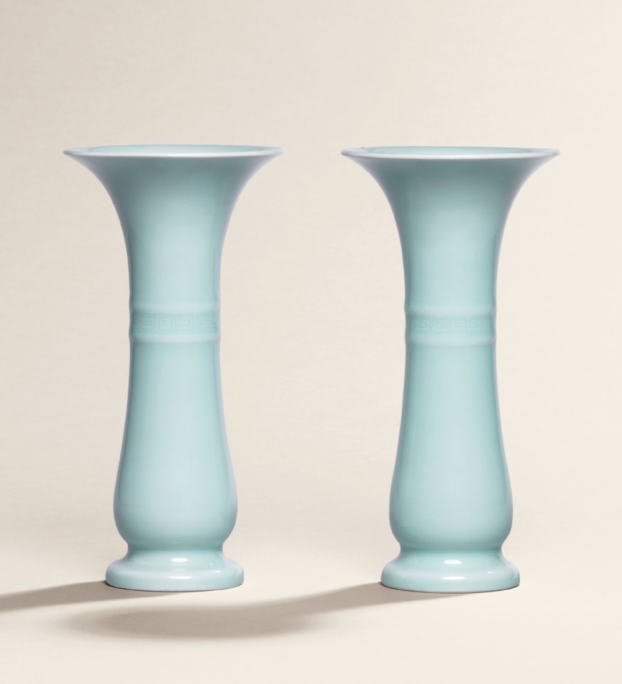 A FINE AND VERY RARE PAIR OF CLAIR-DE-LUNE GLAZED BEAKER VASES, ZHI by Anonymous
