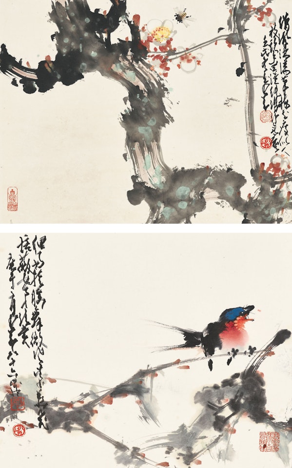 Plum Blossom and Bee/Swallow on Branch by Zhao Shao'ang