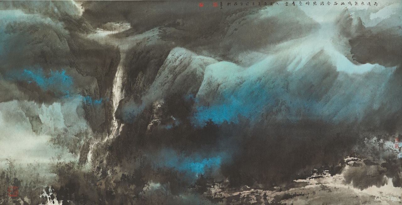 Waterfall in Deep Valley by He Baili
