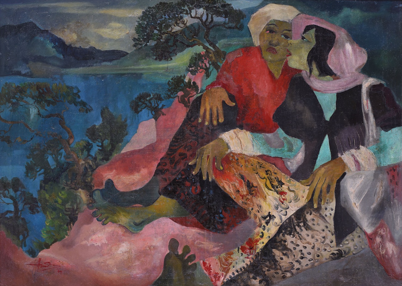 Two Women on a Cliff by Hendra Gunawan