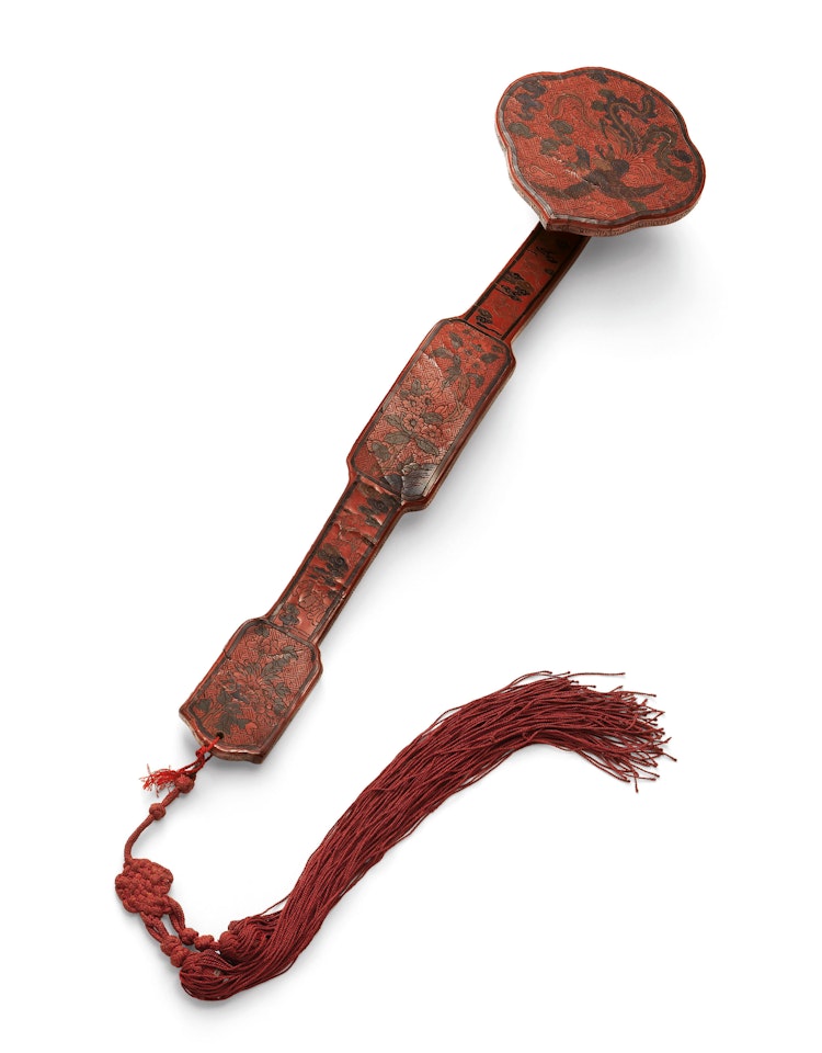 A RARE QIANGJIN AND TIANQI LACQUER RUYI by Anonymous