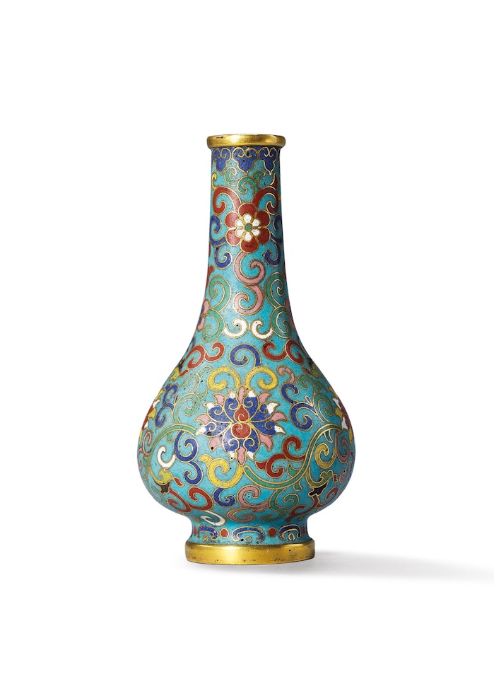 A SMALL CLOISONNE ENAMEL ‘LOTUS’ TOOL VASE by Anonymous