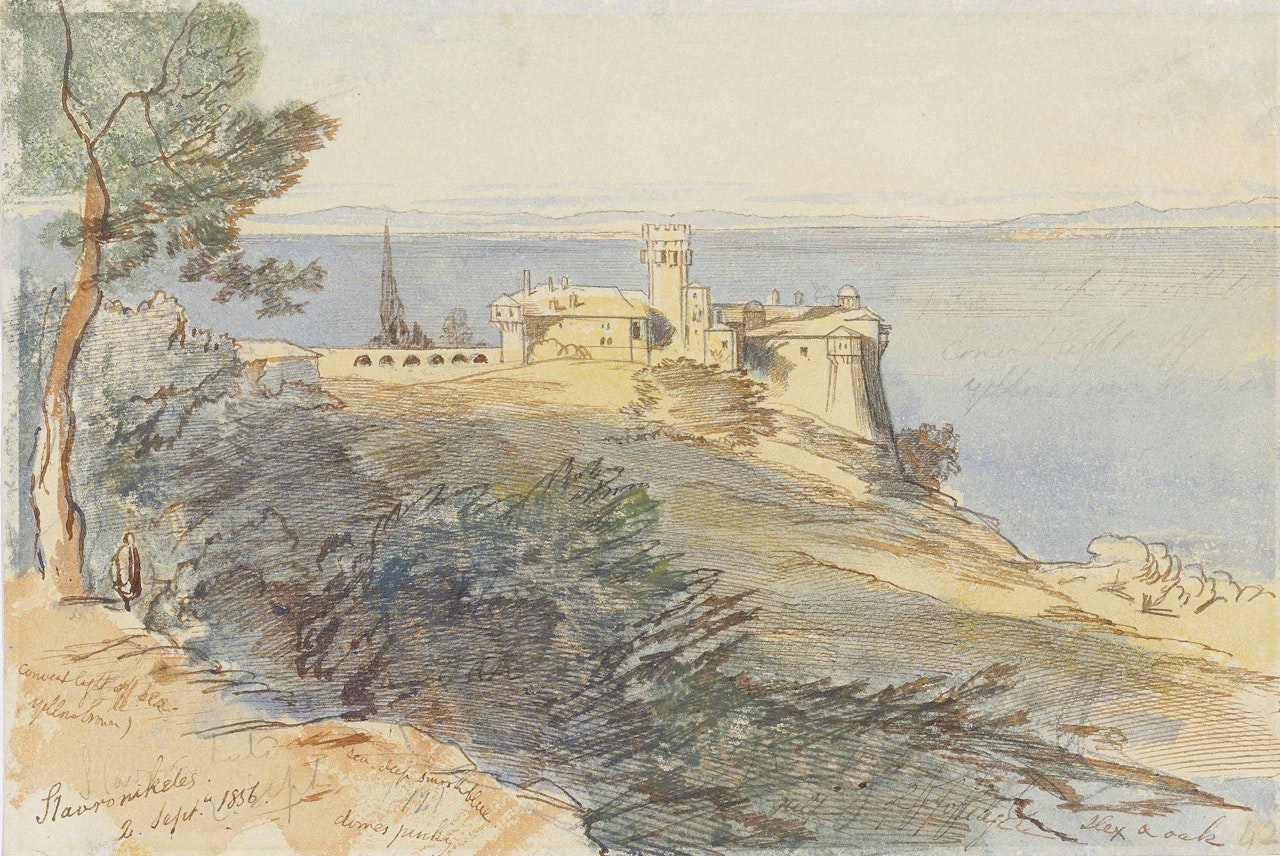 The Monastery of Stavronikita, Mount Athos by Edward Lear