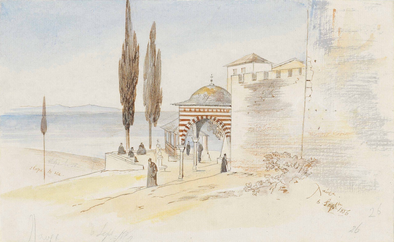 The monastery of Great Lavra, Mount Athos by Edward Lear
