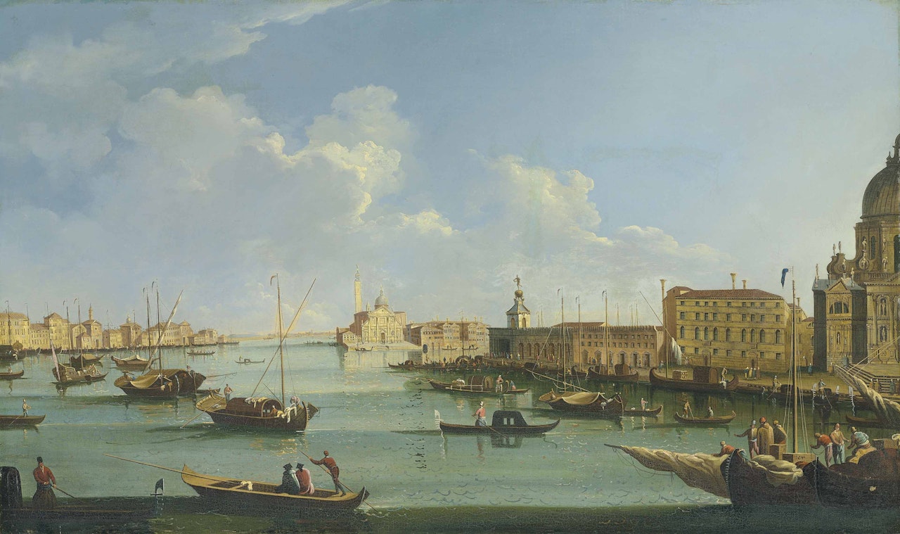 The entrance to the Grand Canal looking East towards the Dogana and San Giorgio Maggiore by Venetian School