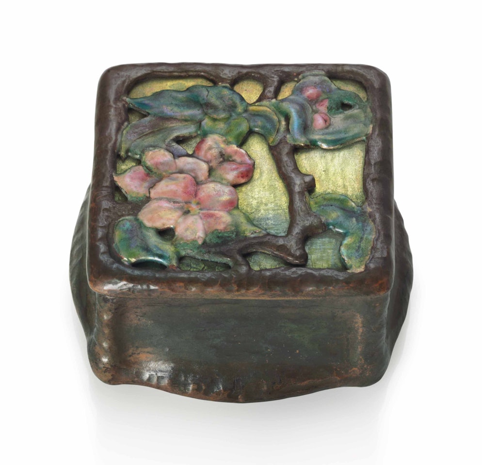 AN 'APPLE BLOSSOM' COVERED BOX by Tiffany Studios