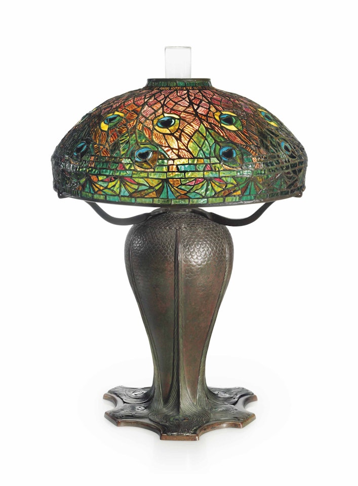 A 'PEACOCK' TABLE LAMP by Tiffany Studios
