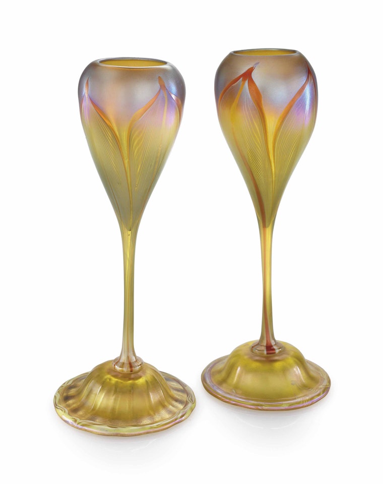 TWO FLOWER FORM VASES by Tiffany Studios