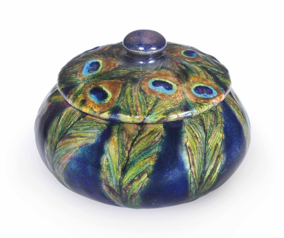A ' PEACOCK FEATHER' COVERED BOX by Tiffany Studios