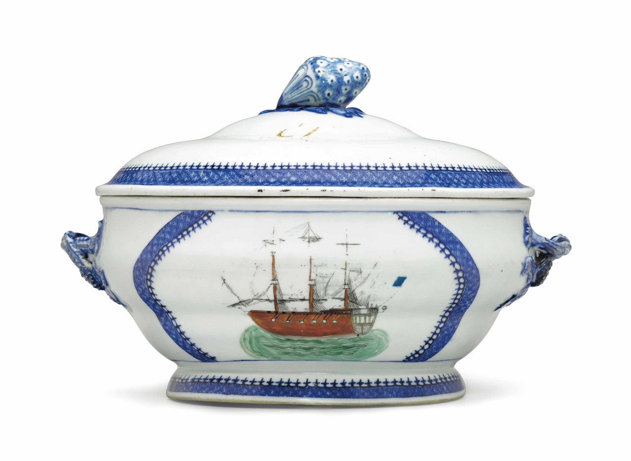 A SHIPPING SOUP TUREEN AND COVER by Anonymous