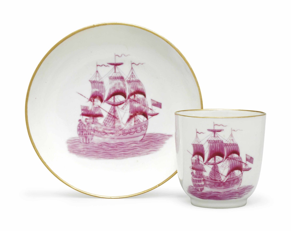 A RARE AMERICAN MARKET PUCE SHIPPING CUP AND SAUCER by Anonymous