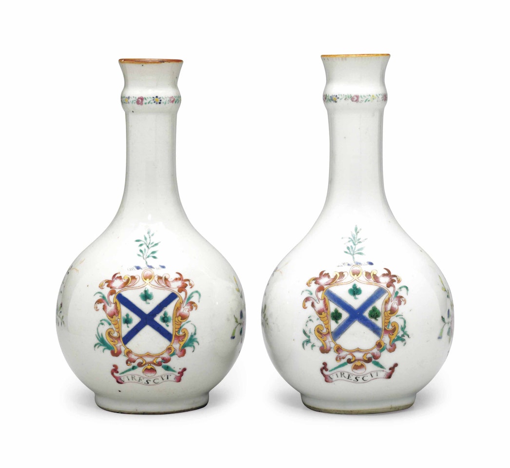 A PAIR OF FAMILLE ROSE ARMORIAL GUGLETS by Anonymous