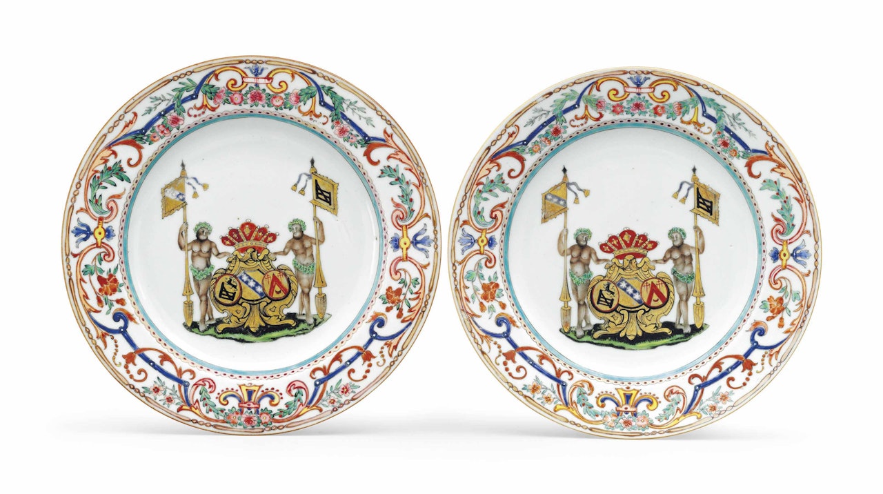 A LARGE PAIR OF BELGIAN MARKET ARMORIAL PLATES by Anonymous