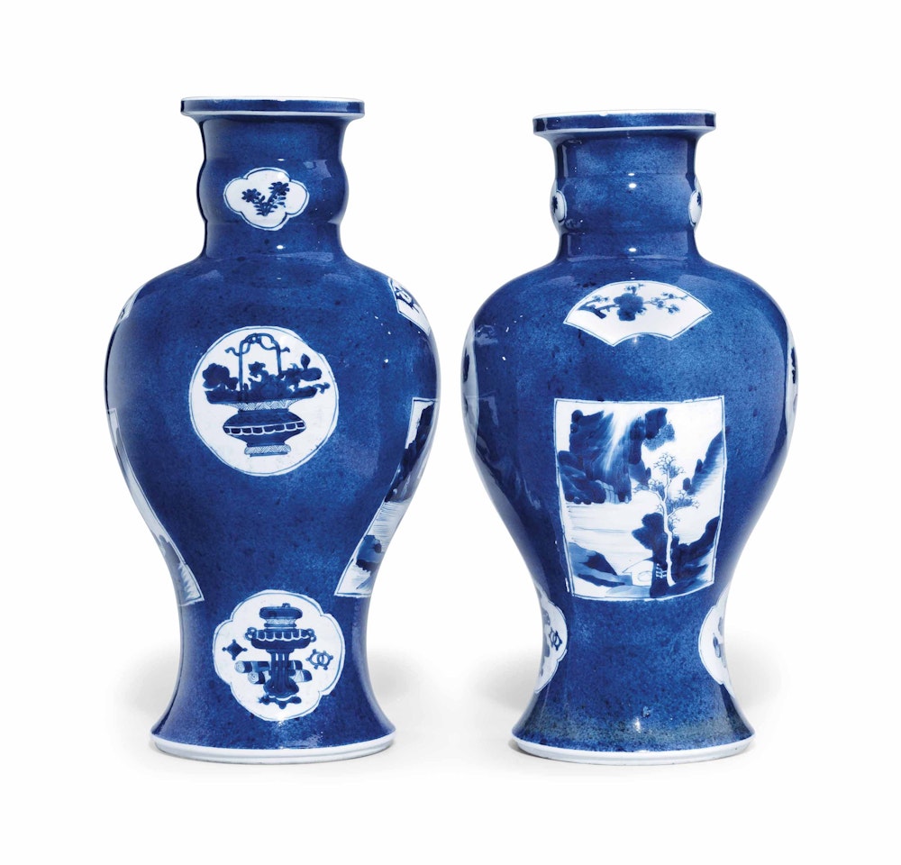 A PAIR OF BLUE-GROUND VASES by Anonymous