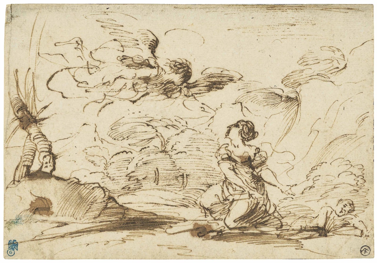 The angel appearing to Hagar and Ishmael in the wilderness by Pier Francesco Mola