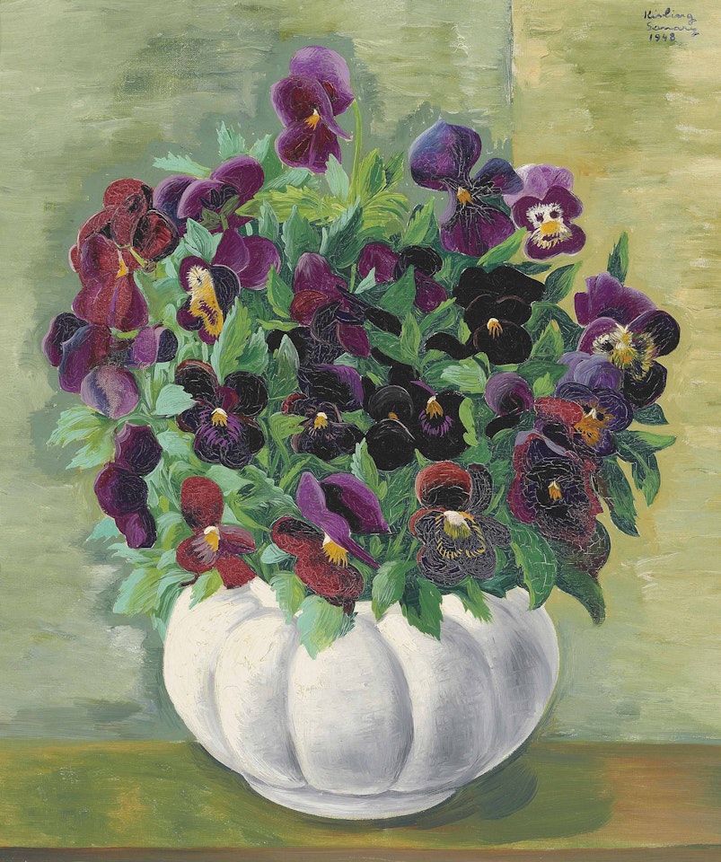 Pensées dans un vase blanc by Moïse Kisling