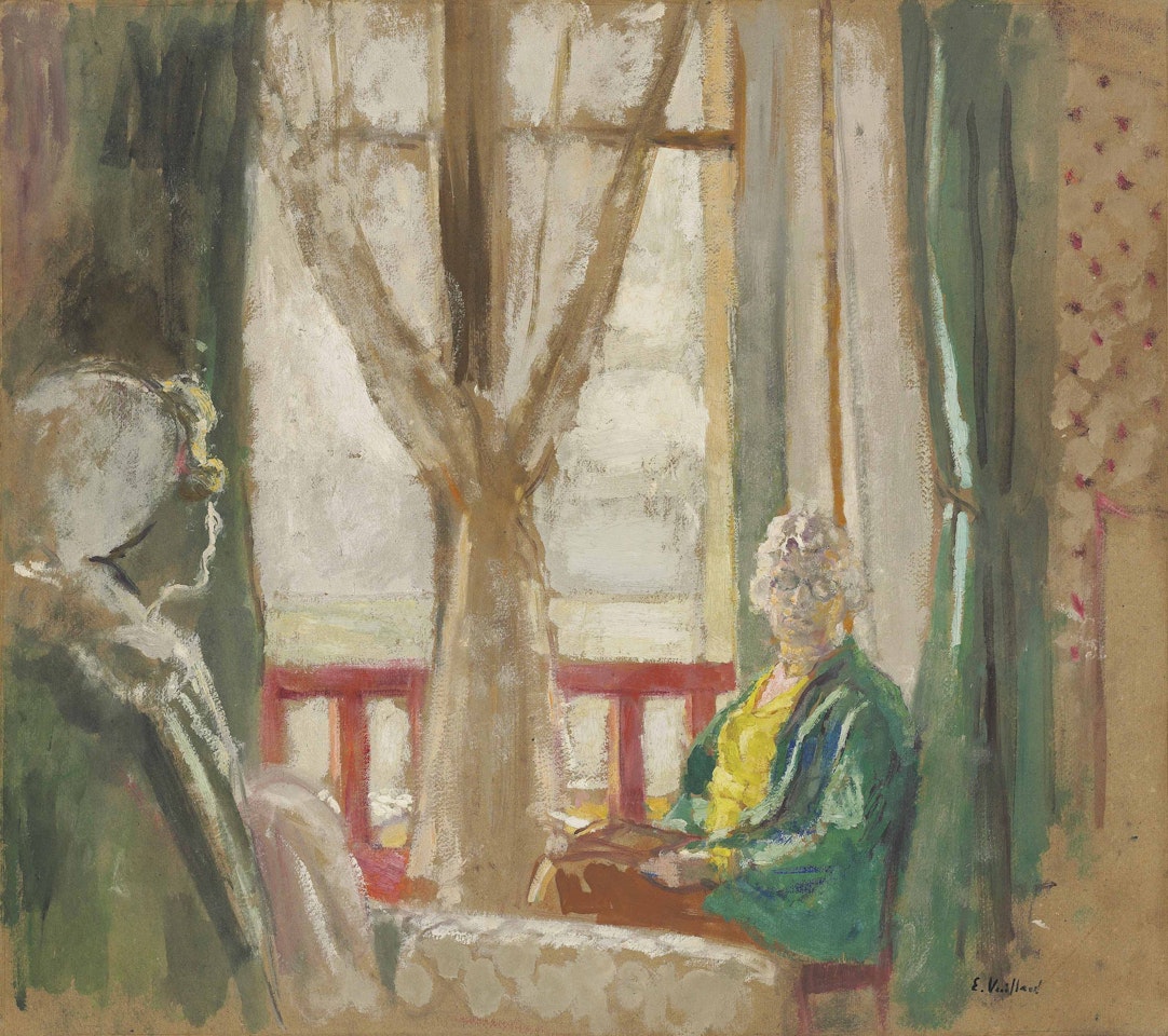 Madame Hessel et Lulu devant la fenêtre de l'hôtel à La Baule by Édouard Vuillard