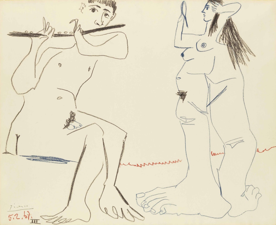 Nu debout et flûtiste by Pablo Picasso