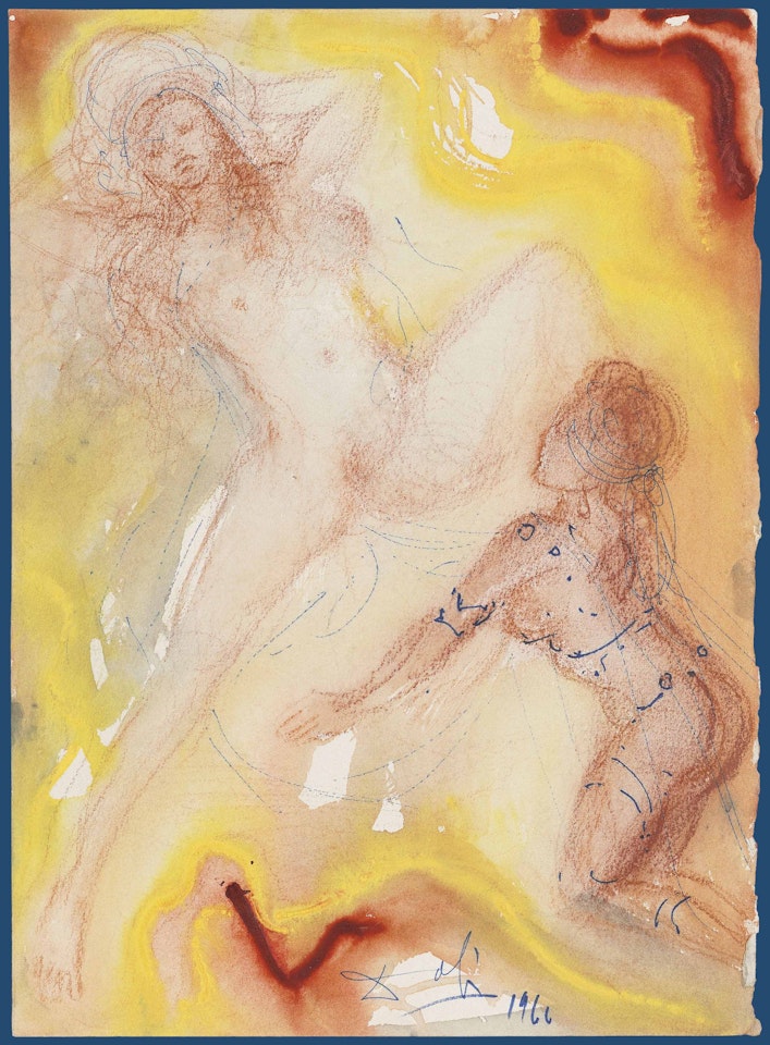 Deux femmes, l'une jambes écartées, l'autre à genoux by Salvador Dali