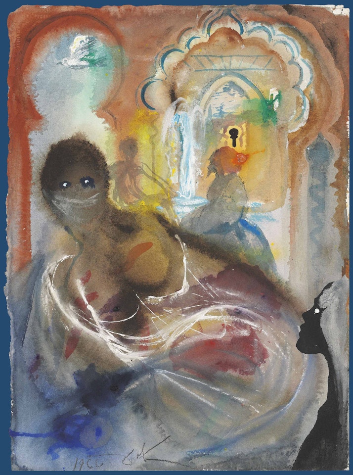 Esclave voilée et homme avec coiffe rouge by Salvador Dali
