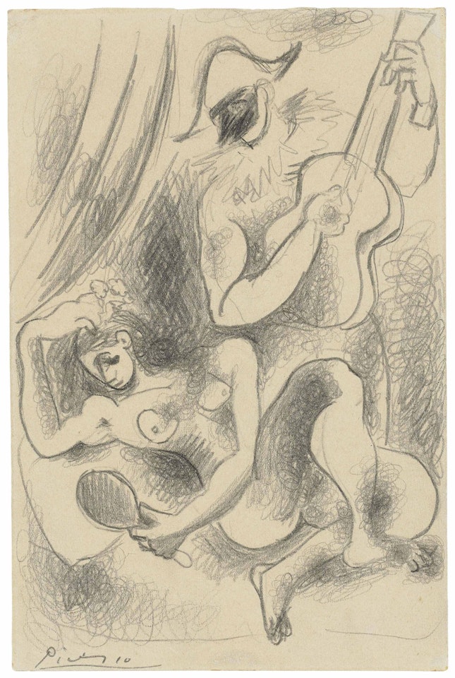 Arlequin et nu au miroir by Pablo Picasso