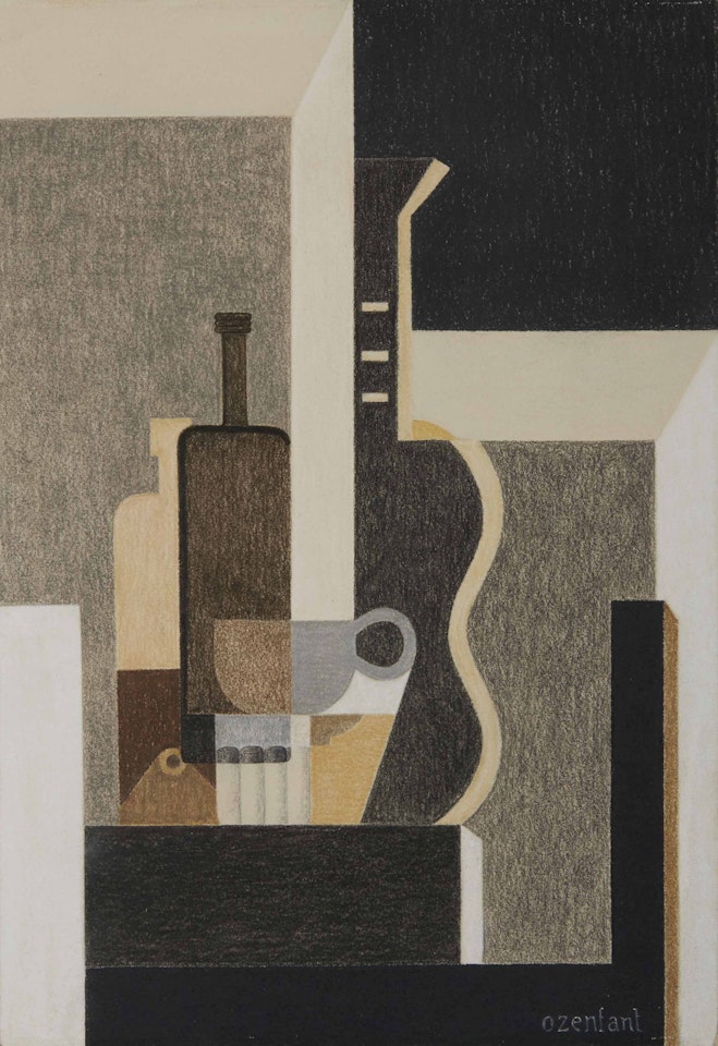 Nature morte (aux bouteilles, verres et guitare) by Amédée Ozenfant