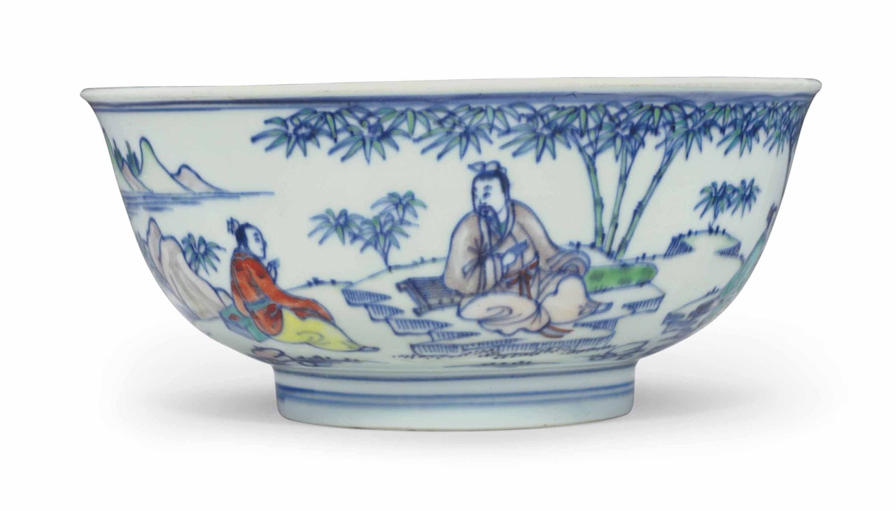 A DOUCAI 'SEVEN SAGES' BOWL by Anonymous