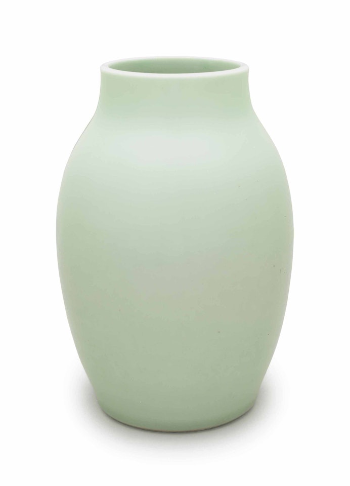 A RARE CELADON-GLAZED OVOID VASE by Anonymous