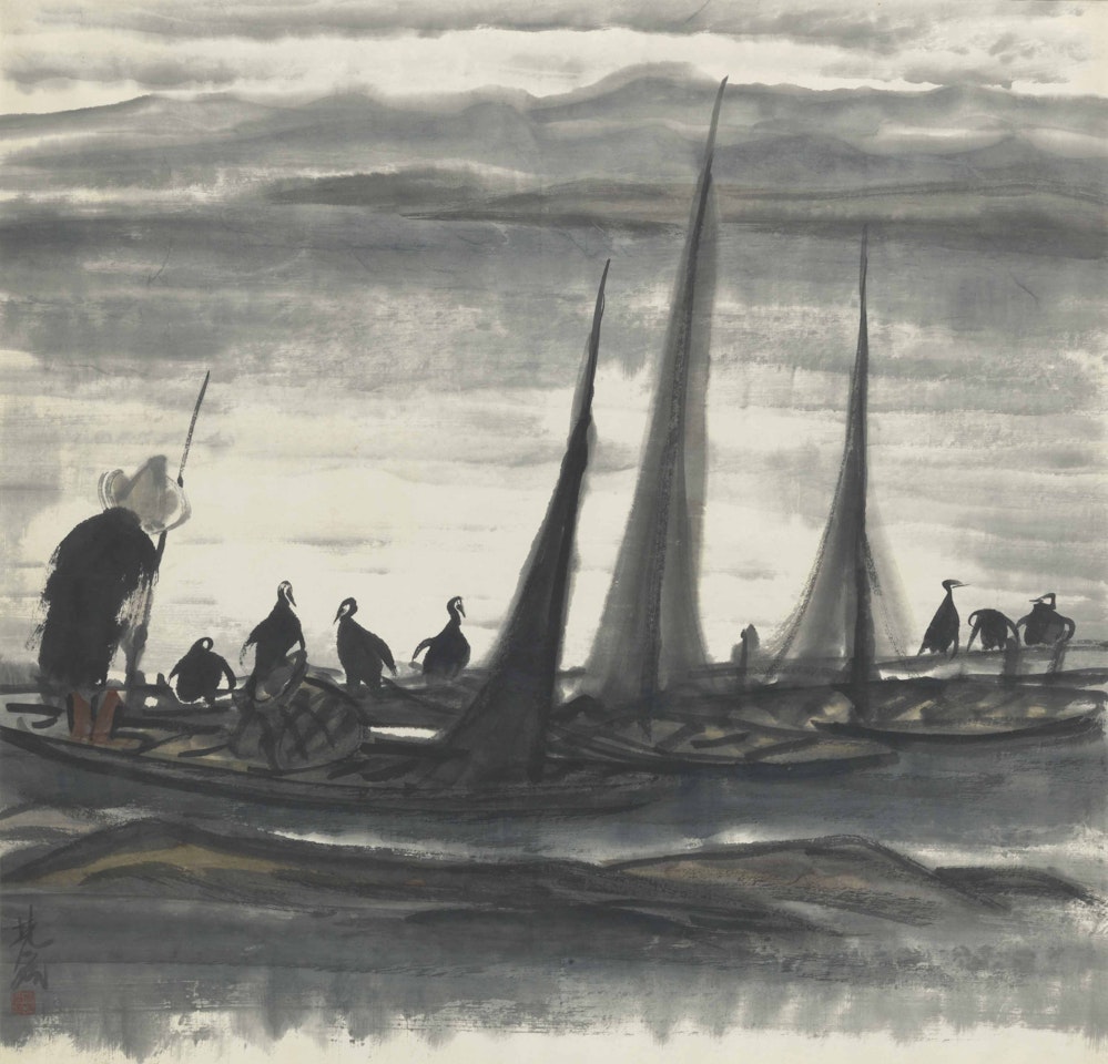 Boatman and Cormorants by Lin Fengmian
