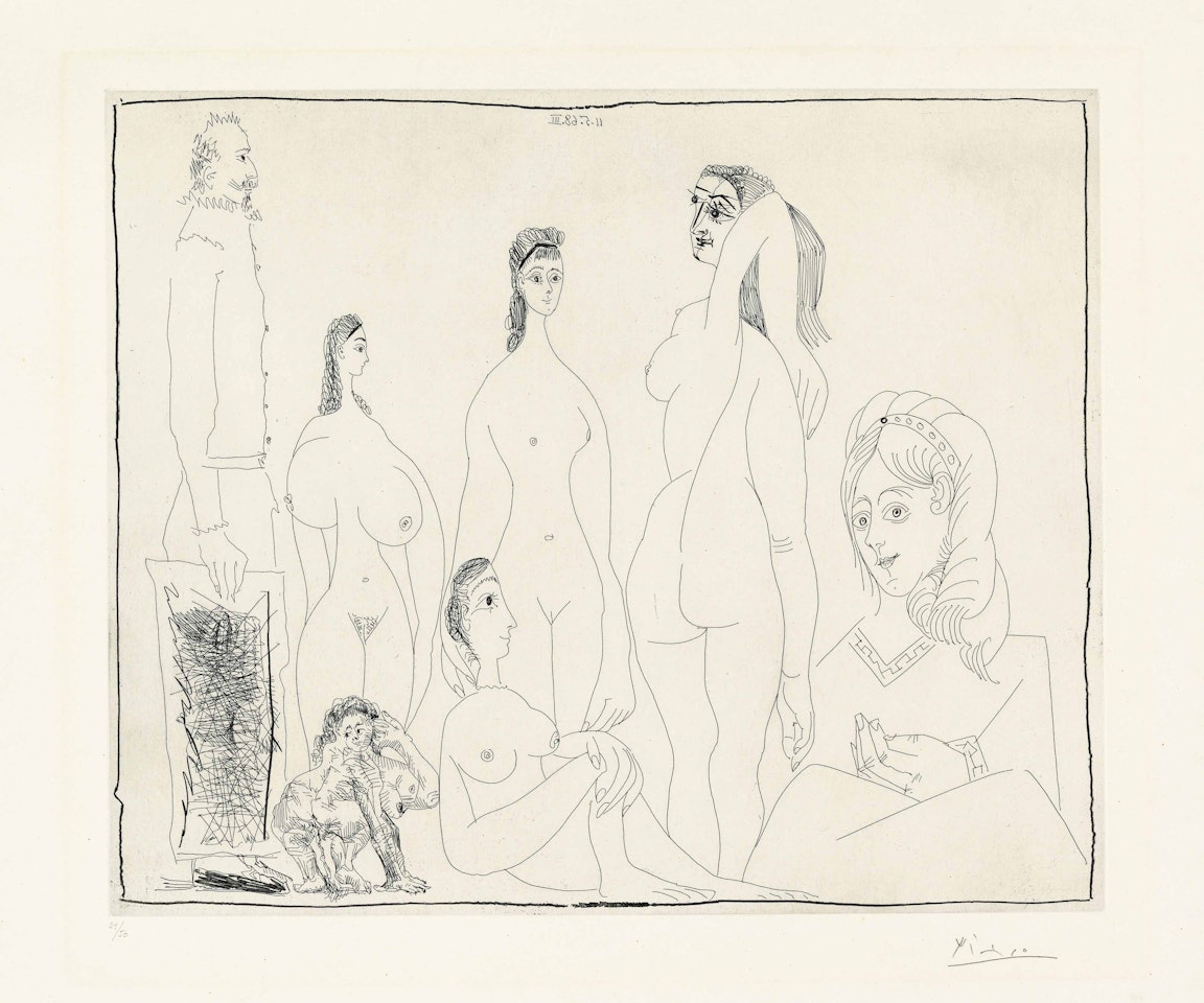 Peintre longiligne avec des Femmes, dont une petite Pisseuse, from: Séries 347 by Pablo Picasso