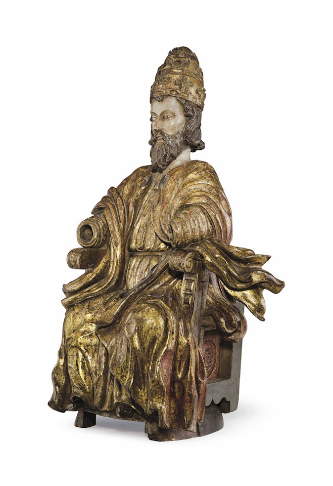 A CARVED GILTWOOD AND POLYCHROME-DECORATED FIGURE OF A SEATED POPE by Anonymous
