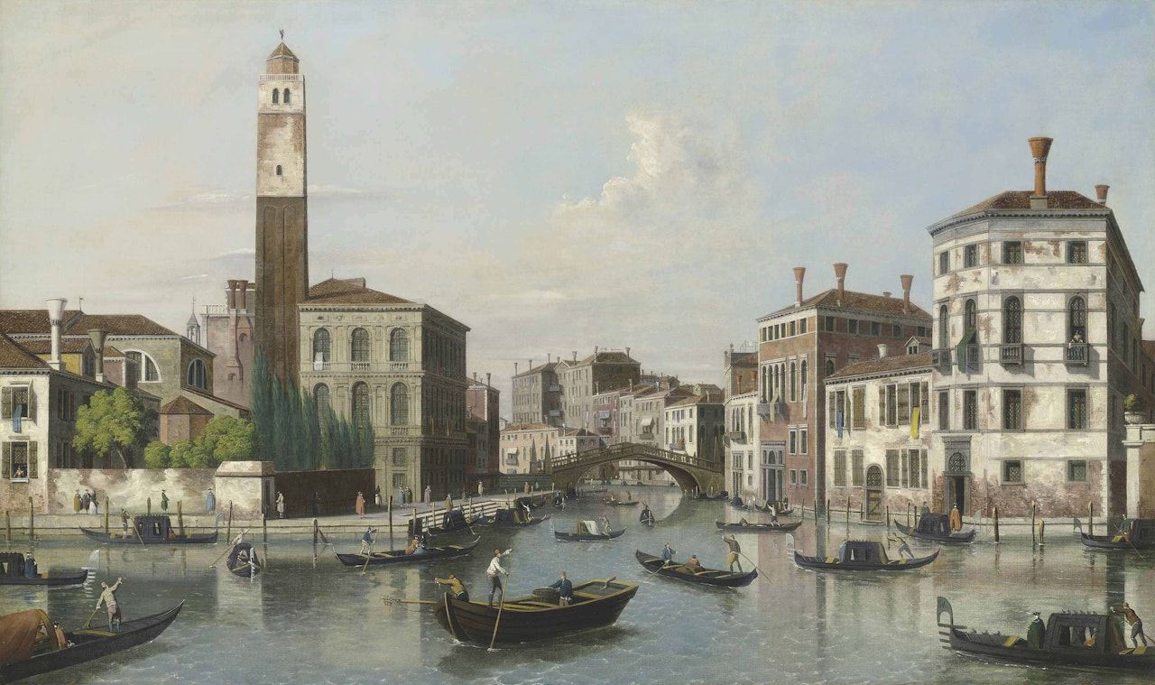 The Grand Canal, Venice, with San Geremia, Palazzo Labia, and the entrance to the Cannareggio by Follower of Canaletto