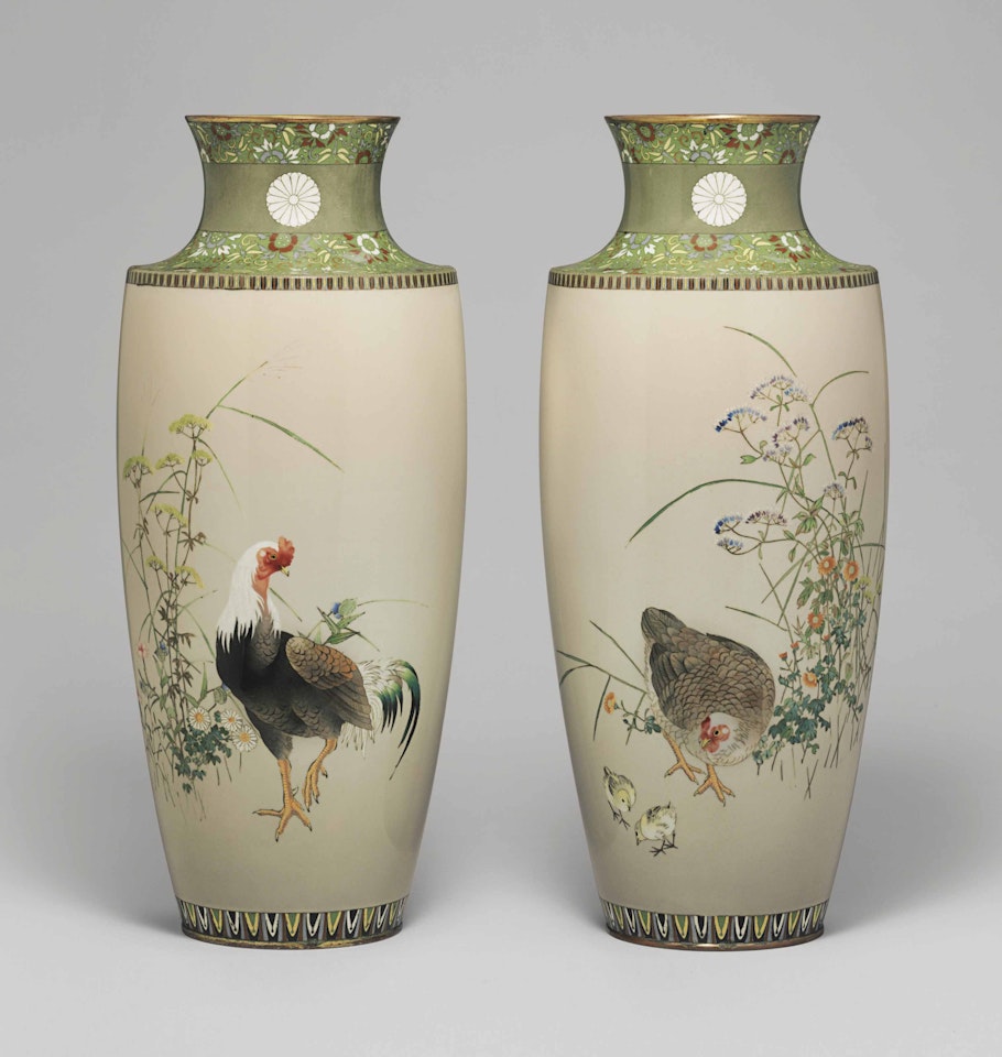 A PAIR OF CLOISONNÉ ENAMEL IMPERIAL PRESENTATION VASES by Anonymous