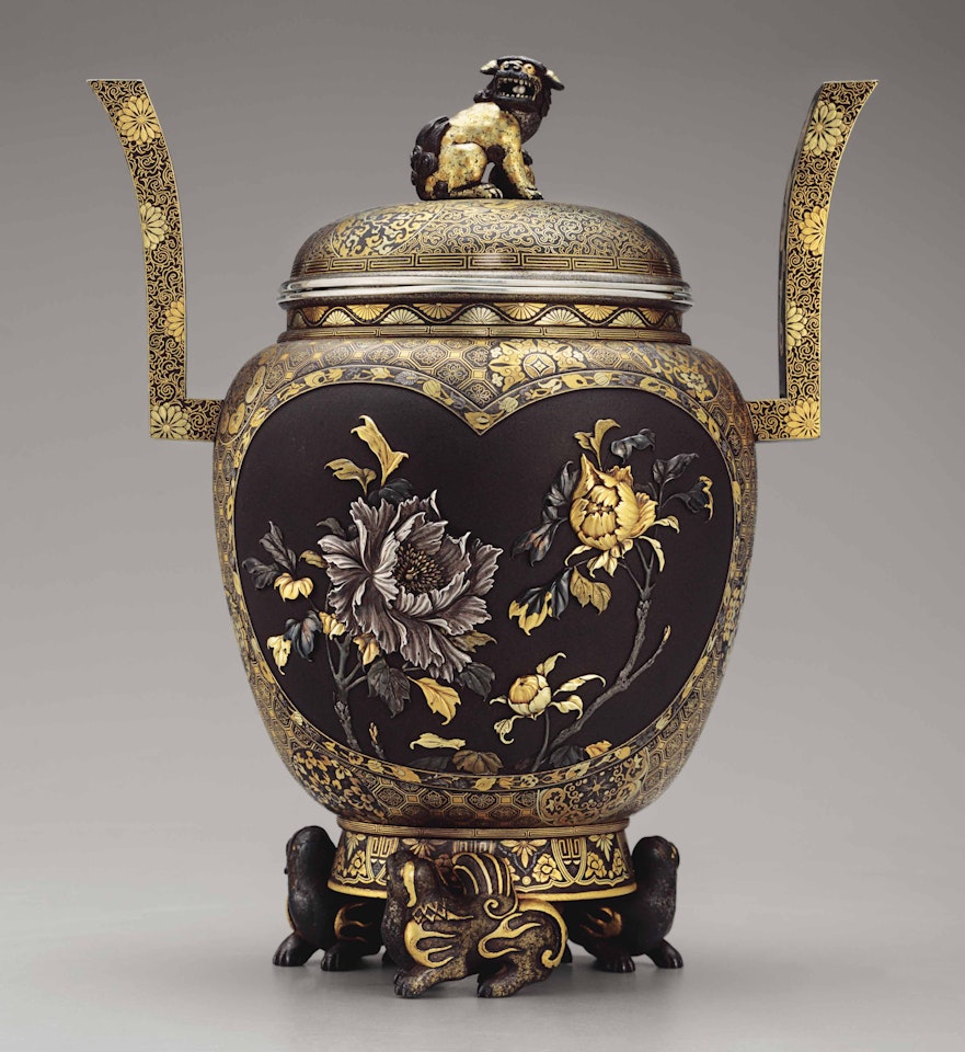 AN ELABORATE SOFT-METAL-INLAID IRON INCENSE BURNER by Anonymous