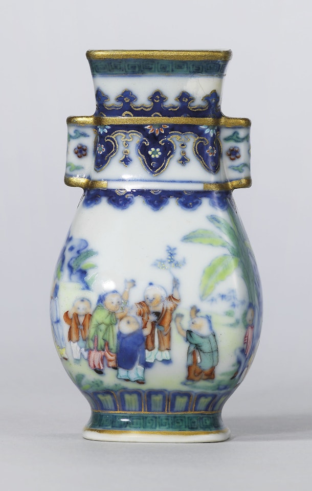 A RARE DOUCAI MINIATURE VASE, HU by Anonymous