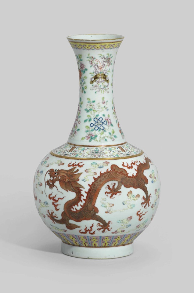 A FAMILLE ROSE 'DRAGON AND PHOENIX' BOTTLE VASE by Anonymous