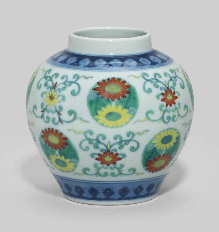 A SMALL DOUCAI 'CHRYSANTHEMUM' JAR by Anonymous