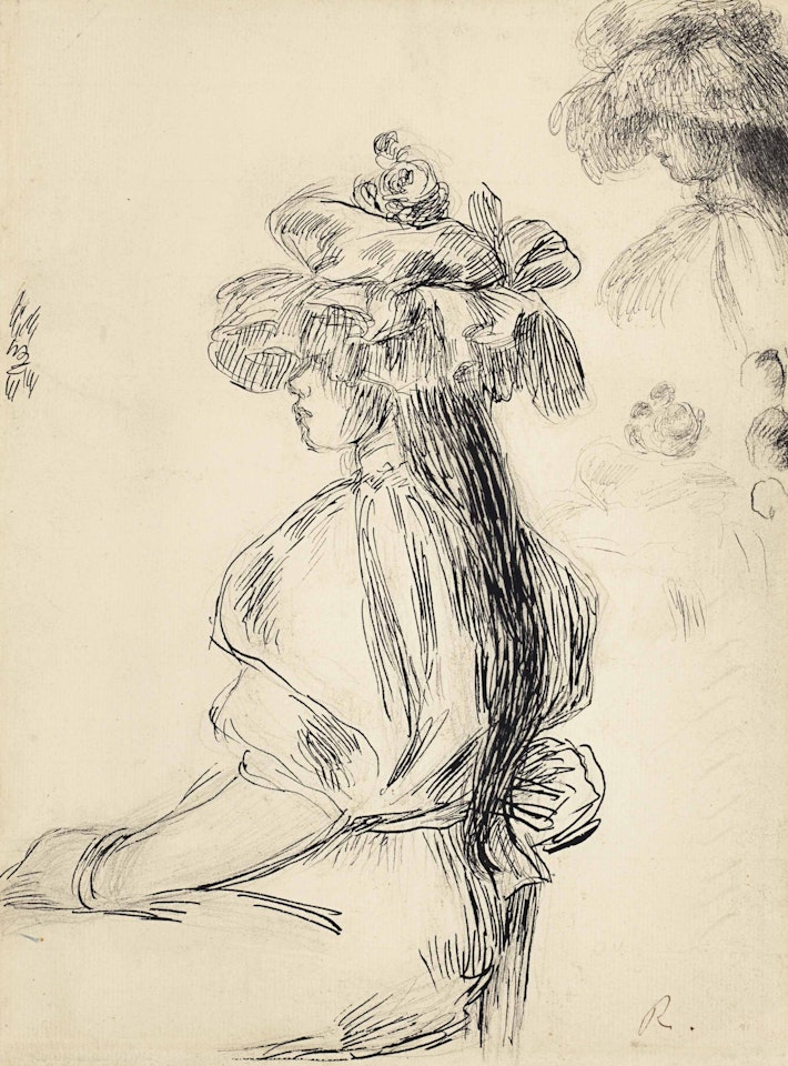 Fillette assise, de profil, au chapeau et étude de tête au chapeau by Pierre-Auguste Renoir