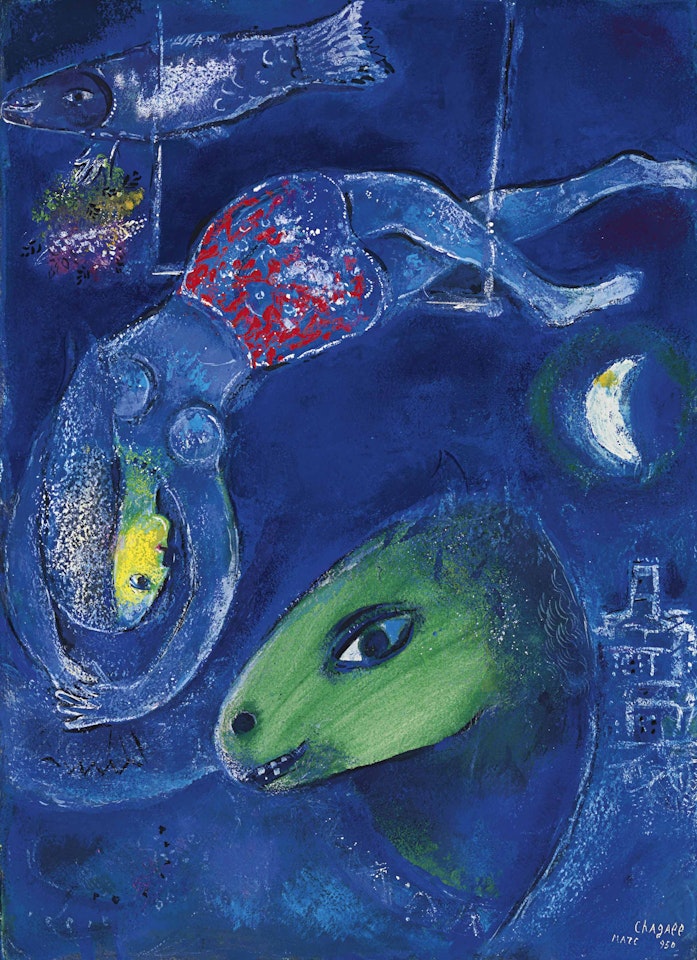 Etude pour Le Cirque Bleu ou Acrobate à l'âne vert by Marc Chagall