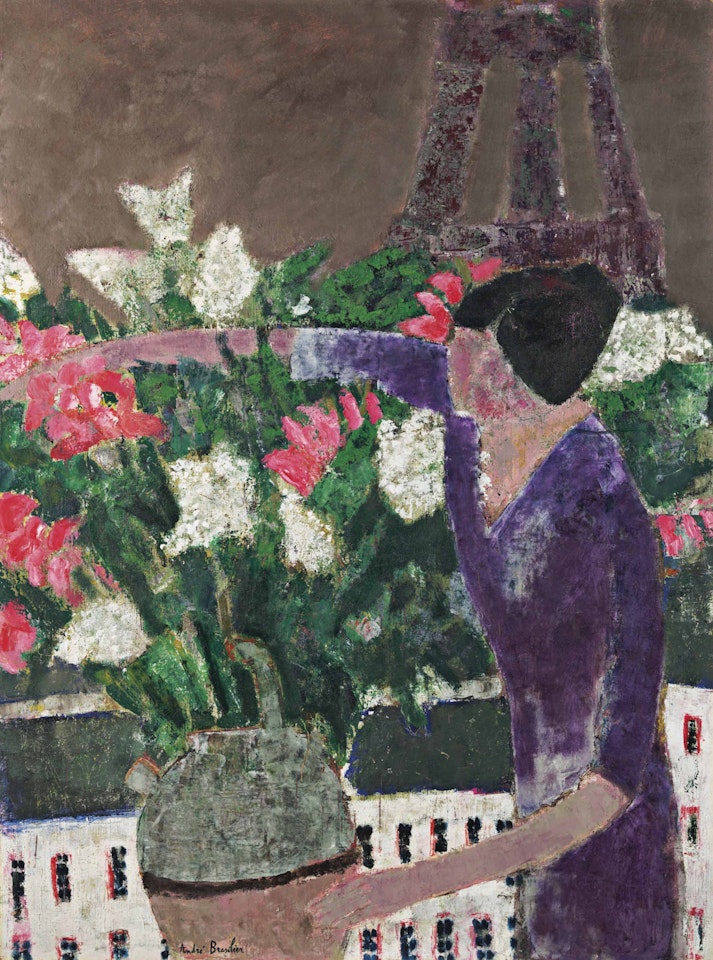 Femme au bouquet devant la Tour Eiffel by André Brasilier