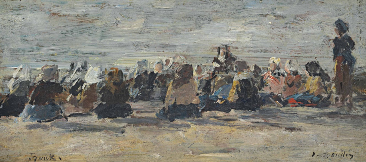 Berck, Femmes attendant sur la plage le retour des barques by Eugène Boudin