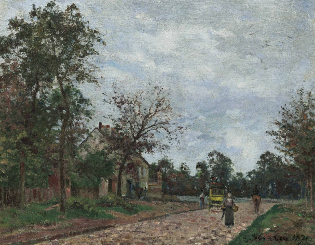 Le relais de poste sur la route de Versailles, Louveciennes by Camille Pissarro