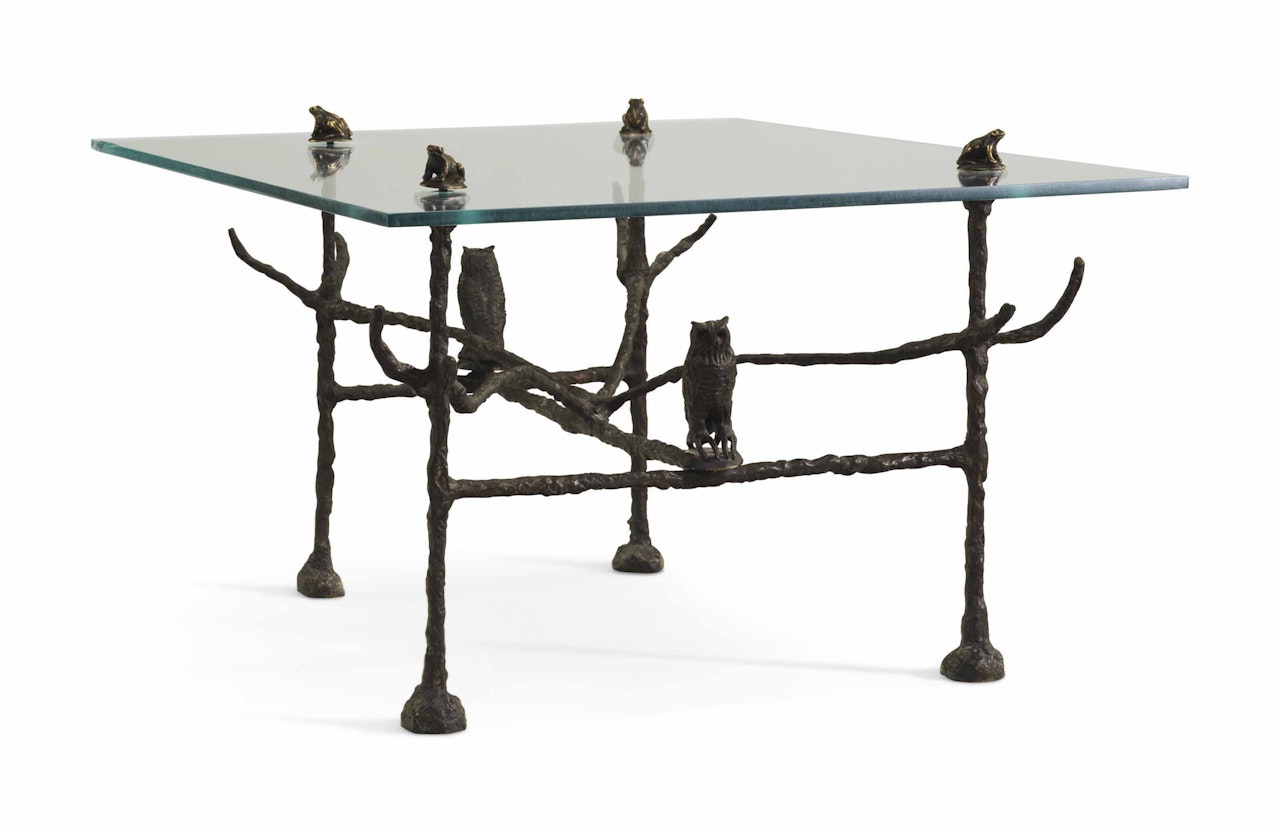 Table basse trapezoïdale, modèle aux hiboux et grenouilles by Diego Giacometti