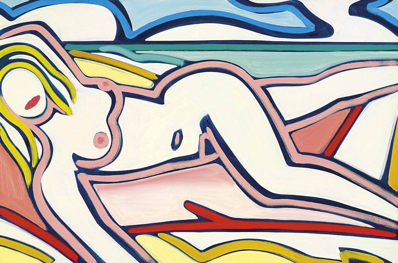 Blue Nude Drawing by Tom Wesselmann