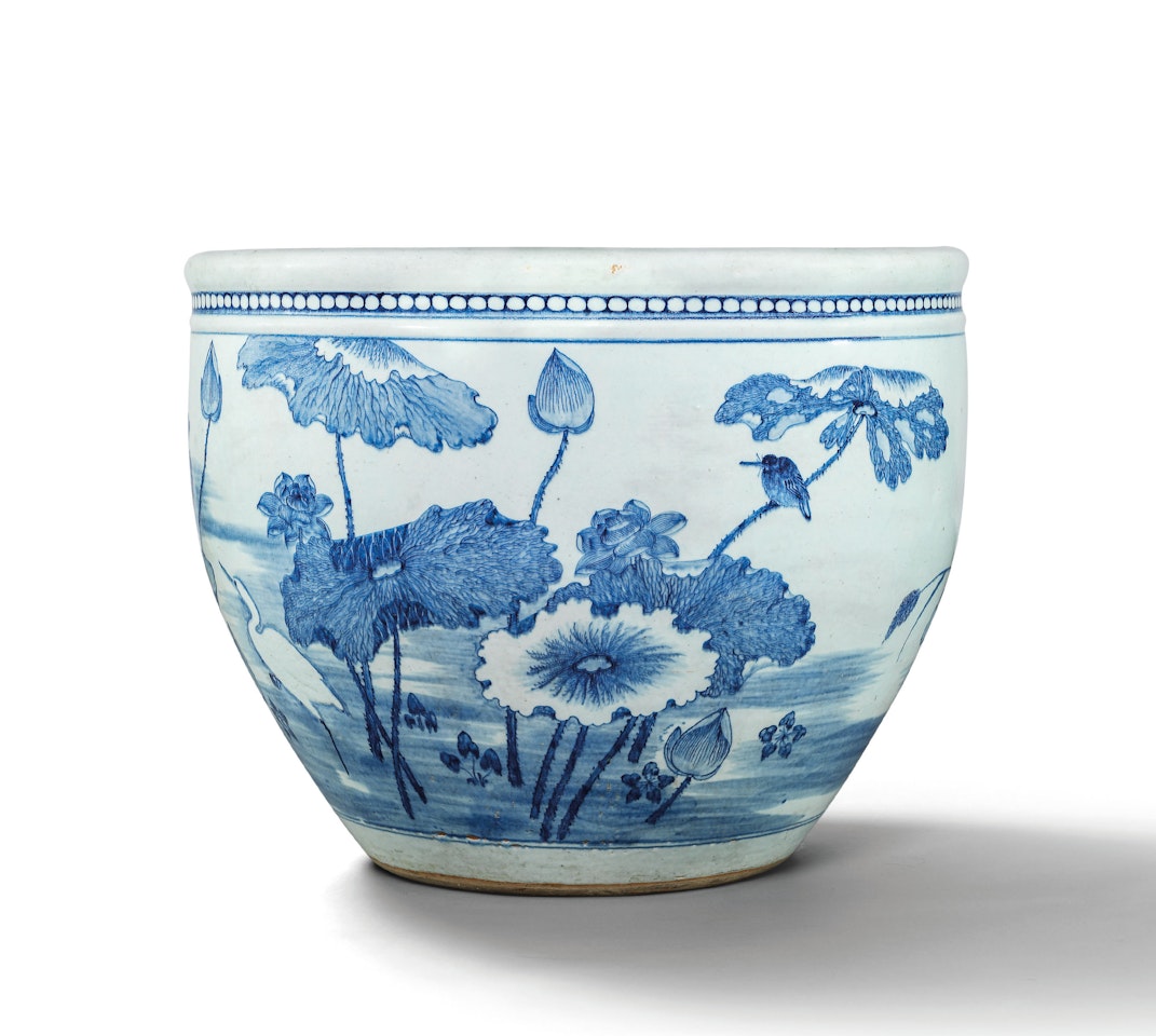 A MASSIVE BLUE AND WHITE ‘LOTUS POND’ JARDINIERE by Anonymous