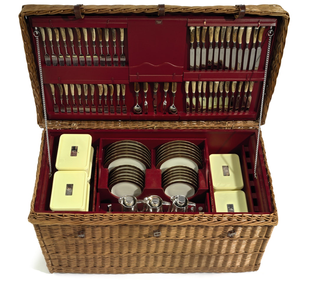 AN ENGLISH WICKER PICNIC HAMPER by Anonymous